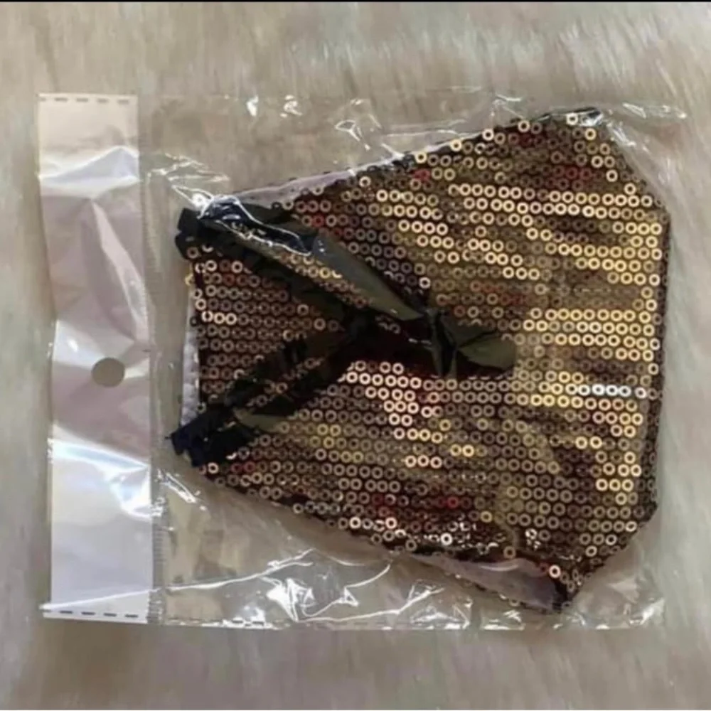Golden Metallic Masquerade Sequin Sparkle Bling Festival Statement Face Mask
